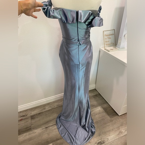 C’est La Vie Cinderella style blue gown with belt detail and train size 4 - Picture 8 of 15